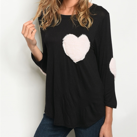 Tops - FAUX FUR HEART DETAIL TOP